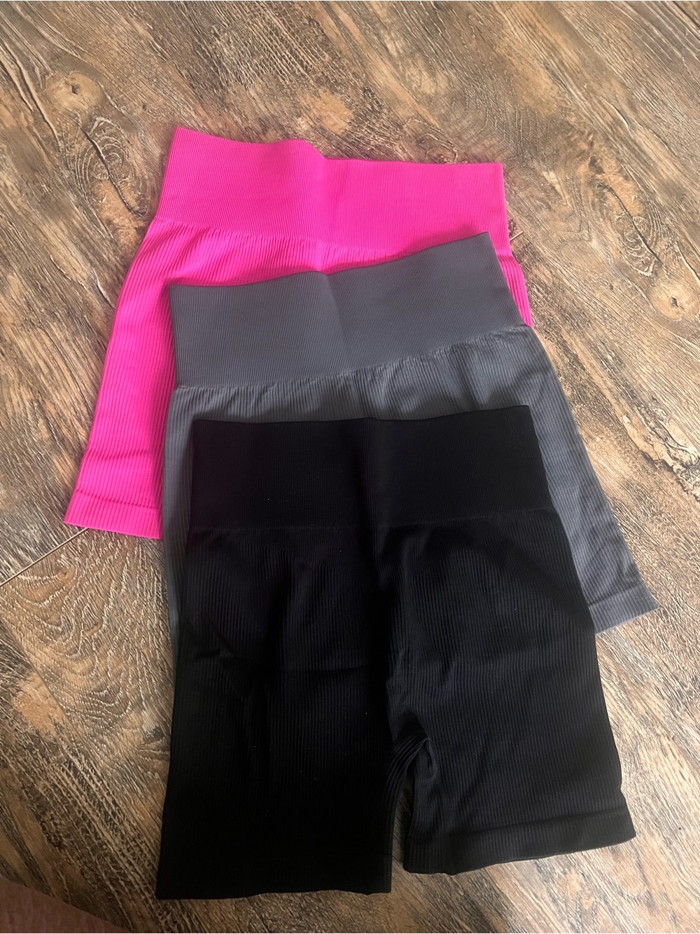 Seamless Ribbed Biker Shorts Trio — Hot Pink, Gray, Black